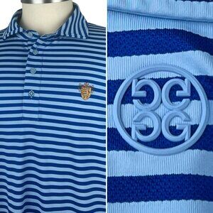 G/Fore Men's Golf Polo Shirt Bright Royal Blue & Sky Blue Striped G4 Logo Sz XL